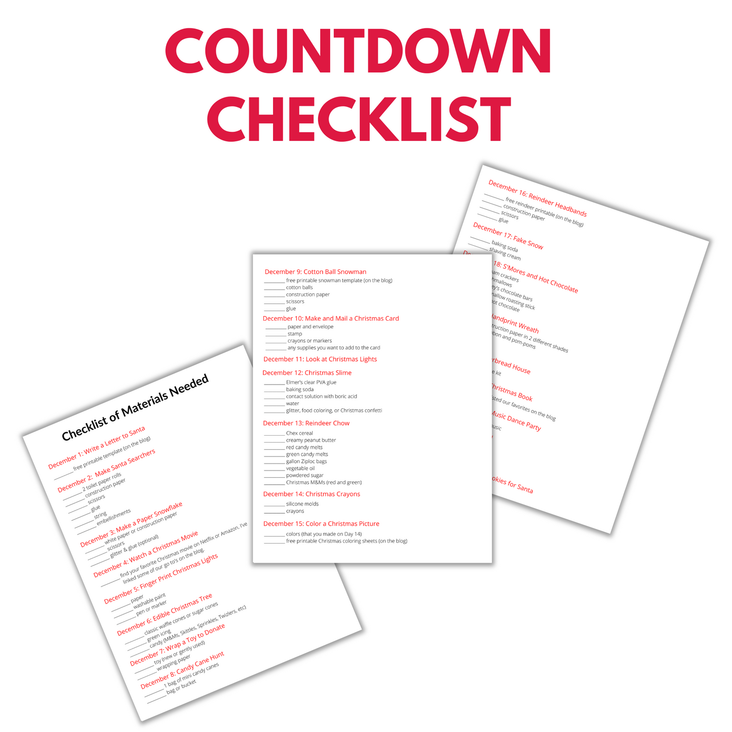 Countdown to Christmas Activity Packet